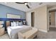 Relaxing bedroom with blue accent wall, comfortable bedding, and a neutral color scheme at 5463 Nickerbean St, Apopka, FL 32712