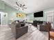 Living room with gray sofas, a TV, and a sunflower painting at 8869 Se 159Th Pl, Summerfield, FL 34491