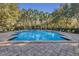 A community pool with sun loungers on a patio surrounded by mature palm trees and manicured hedges at 1021 Siena Park Blvd # 204, Kissimmee, FL 34747