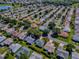 Aerial view outlining the property in relation to the golf course, lake and surrounding community at 1060 Davenport Dr, The Villages, FL 32162