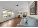 Living room featuring hardwood floors, a large window, and comfortable seating at 111 Ridgeview Cir, Eustis, FL 32726