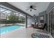 Covered patio with ceiling fans offers a relaxing view of the screened pool at 19624 Spring Oak Dr, Eustis, FL 32736
