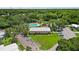 Aerial view of the community clubhouse and parking, surrounded by mature trees and green spaces at 2110 Oak Cir, Mount Dora, FL 32757