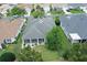 Aerial view of a home's backyard featuring a screened-in lanai and mature trees at 2120 Willow Grove Way, The Villages, FL 32162