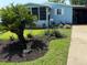 Side view of a blue single-story home, green grass and plantings at 24841 Pine Hl, Leesburg, FL 34748
