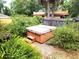 Backyard featuring a covered hot tub and surrounding foliage at 308 Sunnyside Dr, Leesburg, FL 34748