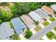 Birds-eye view of neighborhood, showcasing well-kept houses, green lawns, and mature trees at 3472 Roanoke St, The Villages, FL 32162