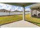 Backyard with green grass and privacy fence, viewed from covered patio at 5006 Abigail Dr, Lake Wales, FL 33859