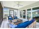 Screened patio with comfortable seating, a ceiling fan, and views of the backyard at 6633 Holovak Ter, The Villages, FL 34762