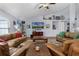 Inviting living room with hardwood floors, leather seating, and open floor plan at 11126 Oakshore Ln, Clermont, FL 34711