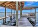 Underneath a covered boat dock with boat lift and picnic table, providing a scenic waterfront view at 1341 W Lakeshore Dr, Clermont, FL 34711