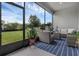 Enclosed patio with outdoor seating, a blue rug, and views of the green backyard and surroundings at 14513 Winter Stay Dr, Winter Garden, FL 34787