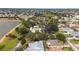 Aerial view of the community pool with a lake and surrounding homes at 2348 Riley Rd, The Villages, FL 32162
