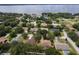 Aerial view of a residential area near a lake, showcasing homes with mature trees and some with private pools at 3141 Brighton Rd, Eustis, FL 32726