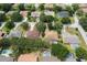 Aerial view of a residential community with several homes, some with private pools and mature trees at 3141 Brighton Rd, Eustis, FL 32726