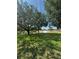 Beautiful backyard with lush green grass, mature trees, and view of a golf course at 33818 Venice Ln, Sorrento, FL 32776
