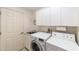 Functional laundry room with washer, dryer, sink, and storage cabinets at 3393 Talley Ridge Dr, The Villages, FL 32162
