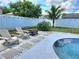 Lush backyard oasis with a pool, fire pit, and outdoor seating at 607 Baldwin Dr, Kissimmee, FL 34758