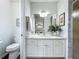 Well-lit bathroom with white vanity, framed mirror, and a toilet in a separate space at 670 Oleander St, Mount Dora, FL 32757