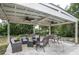 This shaded back patio features fan lighting, furniture, and room to entertain at 800 Jefferis Ct, Eustis, FL 32726