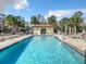 A sparkling community pool surrounded by lounge chairs, palm trees, and an enclosed patio area for residents at 8530 Vivaro Isle Way, Windermere, FL 34786