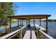Covered boat dock with ample seating, providing a relaxing spot for lakeside enjoyment and water activities at 9648 Weatherstone, Windermere, FL 34786