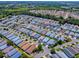 Beautiful aerial shot showcasing a vibrant neighborhood with neatly arranged homes and mature trees at 1722 Moreno Pl, The Villages, FL 32159
