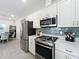 Modern kitchen with stainless steel appliances, stainless steel appliances, white cabinetry, and open layout at 224 Silver Maple Rd, Groveland, FL 34736