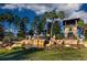 Community water feature with a waterfall, palm trees, and landscaping at 3194 Bayou Ln, Tavares, FL 32778