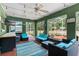 Outdoor patio featuring cozy seating, a ceiling fan, and a TV for entertainment at 39812 French Rd, Lady Lake, FL 32159