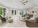 This living room features an open floor plan, with a leather sofa set and a view of the yard at 563 Dowling Cir, Lady Lake, FL 32159