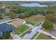 An aerial view showcases a well-maintained property in a serene neighborhood with a lake nearby at 847 Cumberland Cir, Minneola, FL 34715