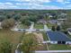 Aerial picture with boundary lines showing the backyard and the surrounding neighborhood at 847 Cumberland Cir, Minneola, FL 34715