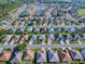 An aerial view of a neighborhood with lush landscaping, a pond, and golf course at 8601 Se 133Rd St, Summerfield, FL 34491