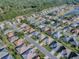 Beautiful aerial view of a neighborhood with lush landscaping, trees, and a pond at 8601 Se 133Rd St, Summerfield, FL 34491