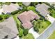 An aerial shot reveals a well-manicured home with lush landscaping, mature trees, and a pristine driveway at 1123 Barnacle Ter, The Villages, FL 32162