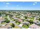 An aerial view showcases a peaceful neighborhood filled with beautiful homes, green trees, and vibrant landscaping at 1123 Barnacle Ter, The Villages, FL 32162