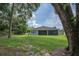 Expansive backyard with lush green grass, mature trees, and a screened-in lanai at 179 Birchmont Dr, Deland, FL 32724