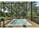 This screened-in lanai features a built-in jacuzzi with lush plants for added privacy, creating a relaxing backyard retreat at 2204 Baypoint Way, The Villages, FL 32162