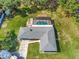 Lovely property shows a fenced-in pool, long driveway and luscious, green lawn at 3380 Blossom St, Kissimmee, FL 34746