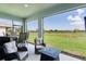 Relaxing screened lanai offers outdoor dining and seating with scenic backyard views at 5043 Stokes Way, Wildwood, FL 34785
