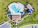 Wonderful aerial view of the community pool, splash pad, and playground, promoting an active lifestyle at 7627 Taormina Way, Clermont, FL 34714