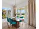 Bright dining room with a glass-top table, turquoise chairs, and sliding glass doors to the backyard at 8779 Se 141St Lane Rd, Summerfield, FL 34491