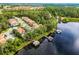Aerial image with location pin showing waterfront homes with private boat docks and lake views at 10122 Royal Island Ct, Orlando, FL 32836