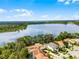 Community aerial view showcasing lakeside houses, pristine lake views, and lush greenery at 10122 Royal Island Ct, Orlando, FL 32836