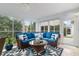 Cozy sunroom featuring comfortable seating, a glass coffee table, and views of the beautiful backyard at 1521 Southport St, The Villages, FL 32162