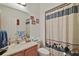 Bathroom featuring a toilet, vanity, mirror, and tub with a patterned shower curtain at 19703 Lake Lincoln Ln, Eustis, FL 32736
