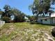 Spacious backyard with a mix of grass and sandy patches, bordered by trees and a fence, offering a potential outdoor area at 2001 Bates Ave, Eustis, FL 32726