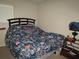 Comfortable bedroom with a floral comforter, bedside table, and natural light from the window at 2501 Sheridan Rd, Mount Dora, FL 32757