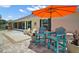 Relaxing outdoor patio with comfortable seating and a vibrant umbrella, perfect for enjoying sunny days at 397 Anderson Dr, Tavares, FL 32778